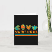 Sea Ewe Hen Tea Funny Pun Saying Retro Style Kaart (Voorkant)