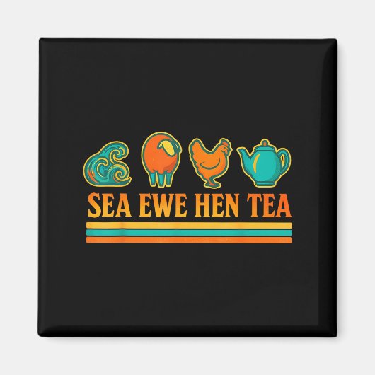 Sea Ewe Hen Tea Funny Pun Saying Retro Style  Magneet (Voorkant)