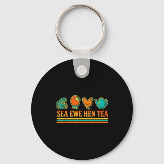 Sea Ewe Hen Tea Funny Pun Saying Retro Style Sleutelhanger (Voorkant)