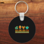 Sea Ewe Hen Tea Funny Pun Saying Retro Style Sleutelhanger (Voorkant)