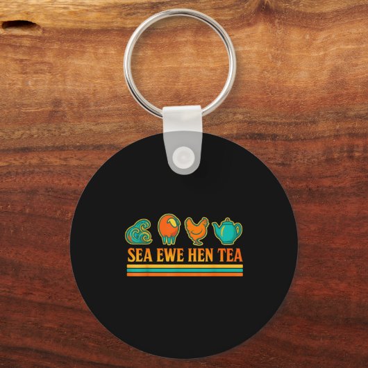 Sea Ewe Hen Tea Funny Pun Saying Retro Style Sleutelhanger (Voorkant)