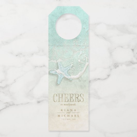 Sea Foam Beach Wedding Cheers ID837 Flessenhanger (Voorkant)