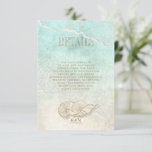 Sea Foam Beach Wedding Details ID837 Informatiekaartje (Staand voorkant)