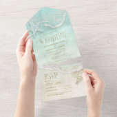 Sea Foam Beach Wedding ID837 All In One Uitnodiging (Afscheurbaar)