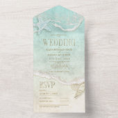 Sea Foam Beach Wedding ID837 All In One Uitnodiging (Binnen)