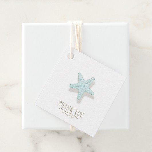 Sea Foam Beach Wedding Starfish ID837 Bedankjes Labels (In situ)