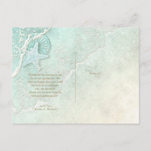 Sea Foam Beach Wedding Thank You ID837 Aankondigingskaart (Achterkant)