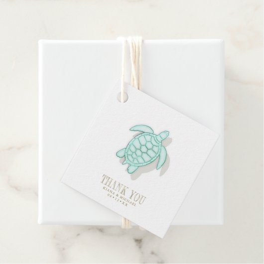 Sea Foam Beach Wedding Turtle ID837 Bedankjes Labels (In situ)