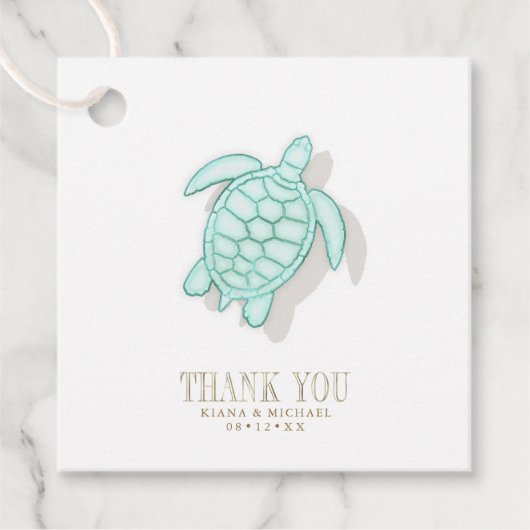 Sea Foam Beach Wedding Turtle ID837 Bedankjes Labels (Voorkant)