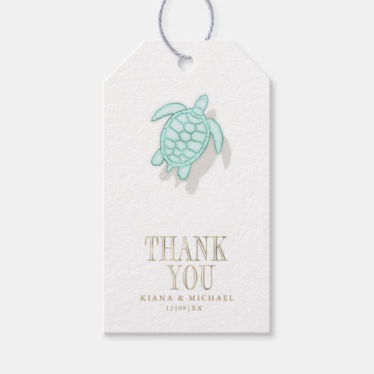 Sea Foam Beach Wedding Turtle ID837 Cadeaulabel (Voorkant)