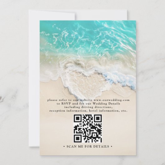 Sea Foam Heart Beach Elegant QR Code Wedding Kaart (Achterkant)