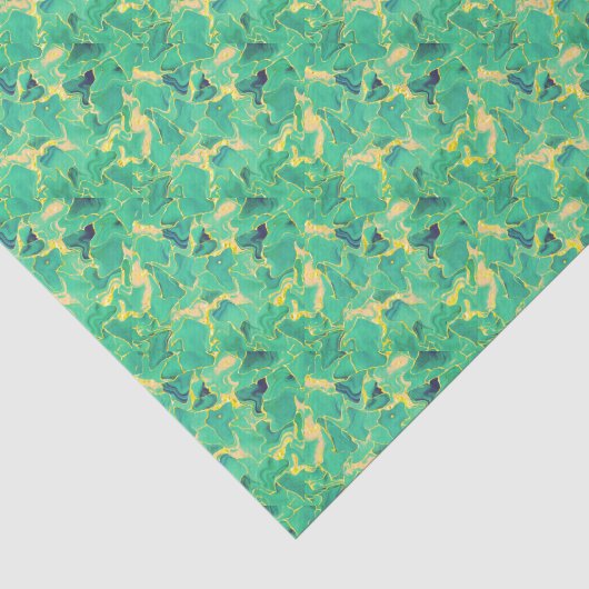 Sea Green & Faux Gold Leaf Small Scale Decoupage Tissuepapier (Detail)