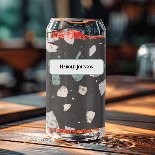 Sea Green & Grey Chips Retro Terrazzo Pattern Blikvorm Glas