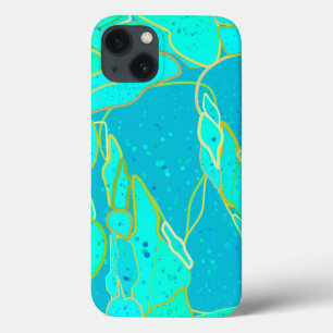 "Sea Grotto" abstract - turquoise, blauw, goud iPhone 13 Hoesje