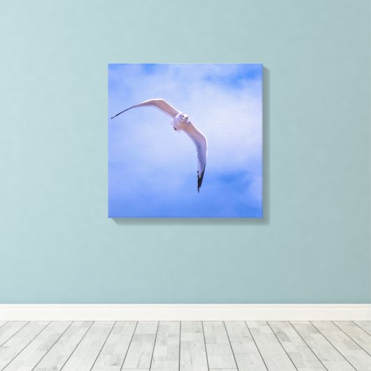 Sea gull in flight canvas afdruk (Insitu (Houten vloer))