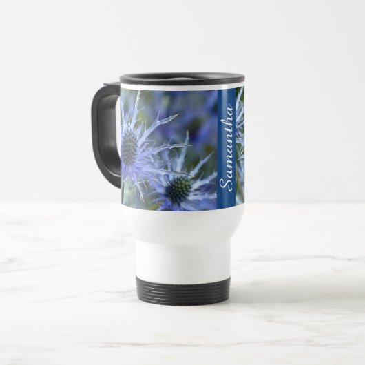 Sea Holly Thistle Personalised Reisbeker (Voorkant links)