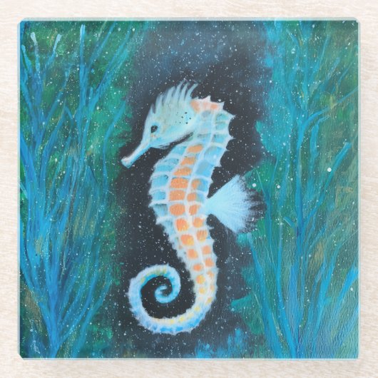 Sea Horse Glass Coaster Glazen Onderzetter (Voorkant)