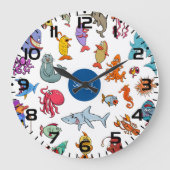 Sea Life Animals Colorful Ocean Characters Grote Klok (Voorkant)