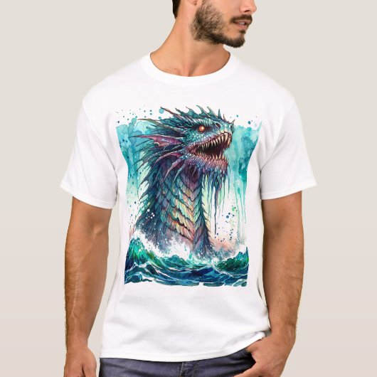 Sea Monster Rising Ocean Horrror T-shirt (Voorkant)