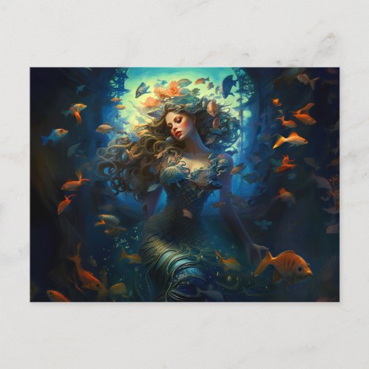 Sea Nymph Surrounded by Fish Fantasy Painting Briefkaart (Voorkant)