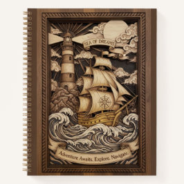 Sea of Dreams 3D Wood Carved Nautical Journal Notitieboek