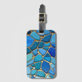 Sea of Waves Blue and Gold Mosaic Fine Art Bagagelabel (Voorkant (verticaal))
