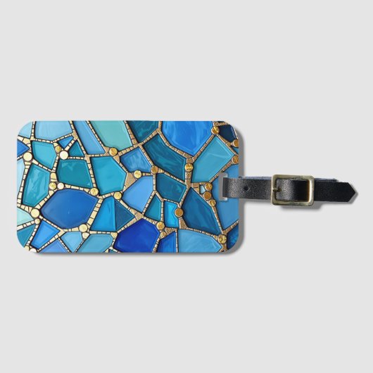 Sea of Waves Blue and Gold Mosaic Fine Art Bagagelabel (Voorkant (horizontaal))