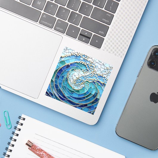 Sea of Waves Mosaic Art Sticker (Laptop met iPhone)