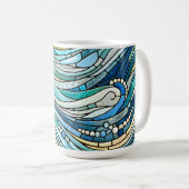Sea of Waves Teal Mosaic Fine Art Koffiemok (Voorkant rechts)
