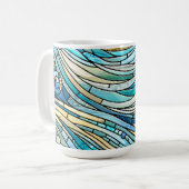Sea of Waves Teal Mosaic Fine Art Koffiemok (Voorkant links)
