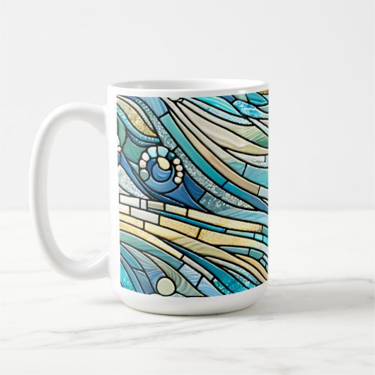 Sea of Waves Teal Mosaic Fine Art Koffiemok (Links)