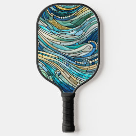 Sea of Waves Teal Mosaic Fine Art Pickleball Paddle