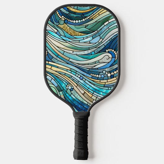 Sea of Waves Teal Mosaic Fine Art Pickleball Paddle (Achterkant)