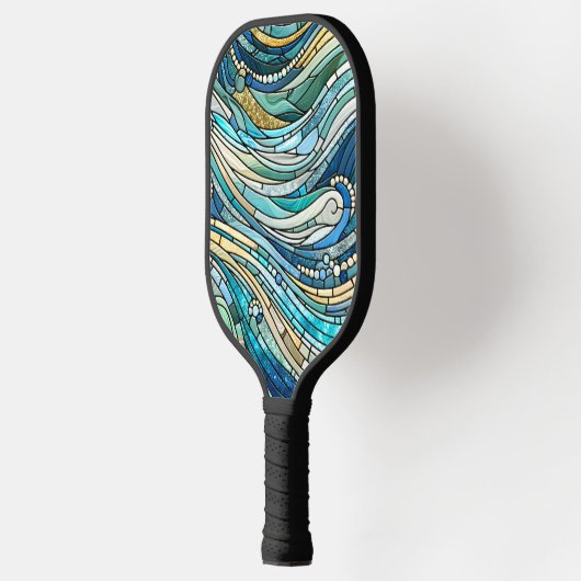 Sea of Waves Teal Mosaic Fine Art Pickleball Paddle (Links)