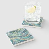 Sea of Waves Teal Mosaic Fine Art Stenen Onderzetter (Zijkant)