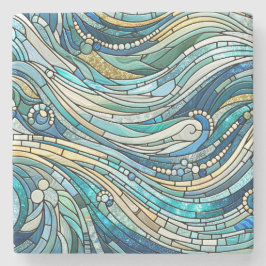 Sea of Waves Teal Mosaic Fine Art Stenen Onderzetter