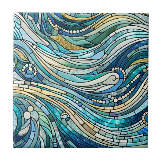 Sea of Waves Teal Mosaic Fine Art Tegeltje (Voorkant)