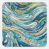 Sea of Waves Teal Mosaic Fine Art Vierkante Sticker (Voorkant)