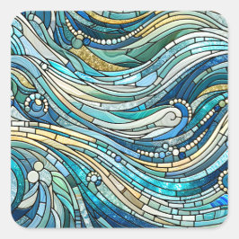 Sea of Waves Teal Mosaic Fine Art Vierkante Sticker
