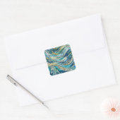 Sea of Waves Teal Mosaic Fine Art Vierkante Sticker (Envelop)