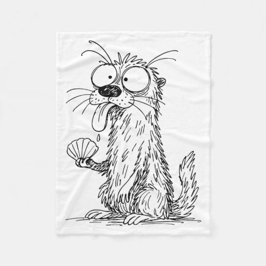 Sea Otter Abstract Art Rtrait Drawing Whimsical Fu Fleece Deken (Voorkant)