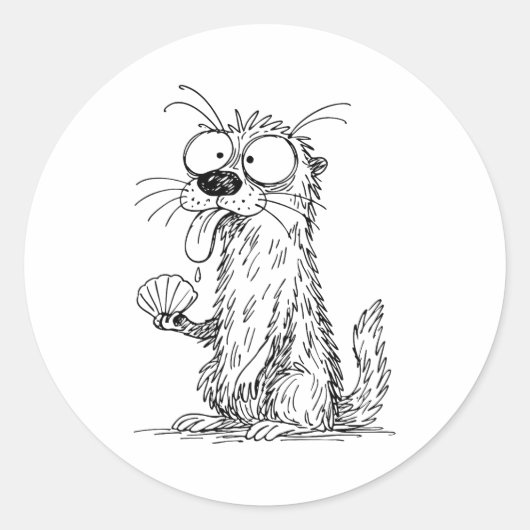 Sea Otter Abstract Art Rtrait Drawing Whimsical Fu Ronde Sticker (Voorkant)