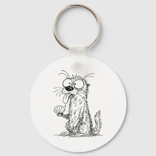 Sea Otter Abstract Art Rtrait Drawing Whimsical Fu Sleutelhanger (Voorkant)