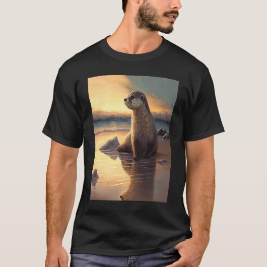 Sea Otter  Retro Sunset Cute Otter  3 T-shirt (Voorkant)