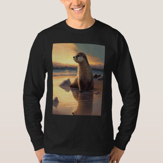 Sea Otter  Retro Sunset Cute Otter  3 T-shirt (Voorkant)