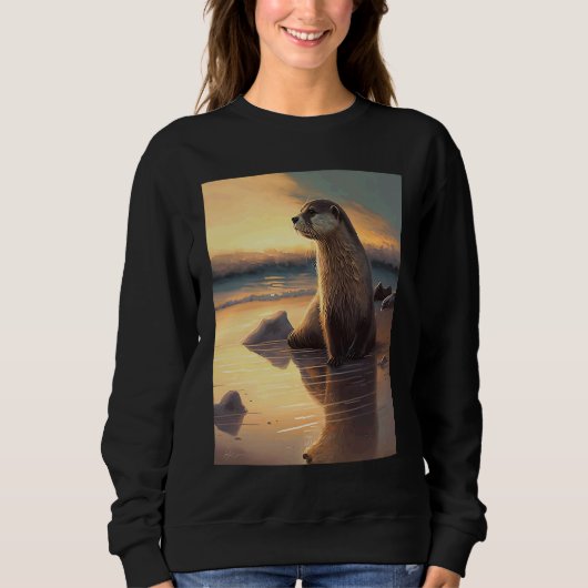 Sea Otter  Retro Sunset Cute Otter  3 Trui (Voorkant)