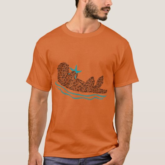 Sea Otter Silhouette Art made from Ocean Creatures T-shirt (Voorkant)