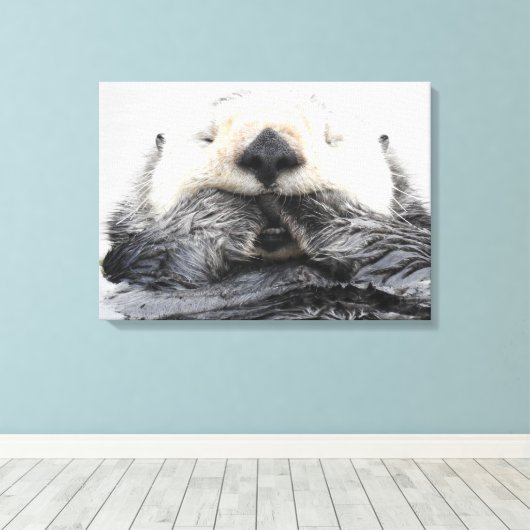 Sea Otter Sleeping Canvas Afdruk (Insitu (Houten vloer))
