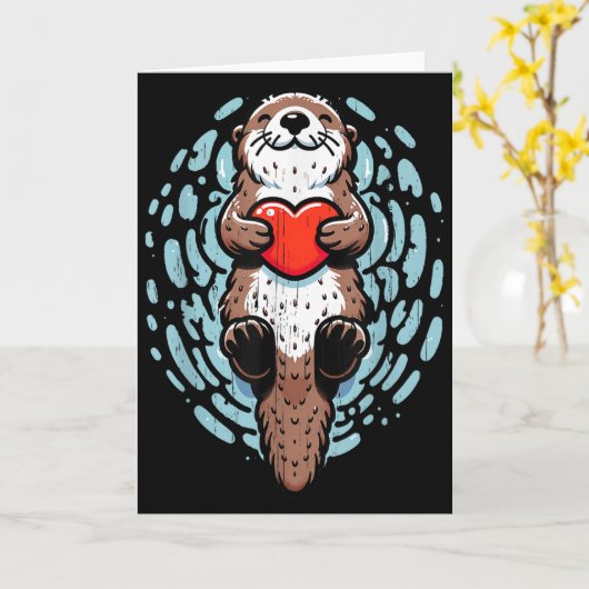 Sea Otter Valentines Heart Lover Funny Boys Men Gi Kaart (Gele Bloem)