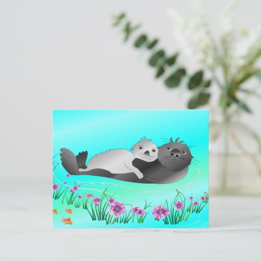 Sea Otters Cute Briefkaart (Staand voorkant)